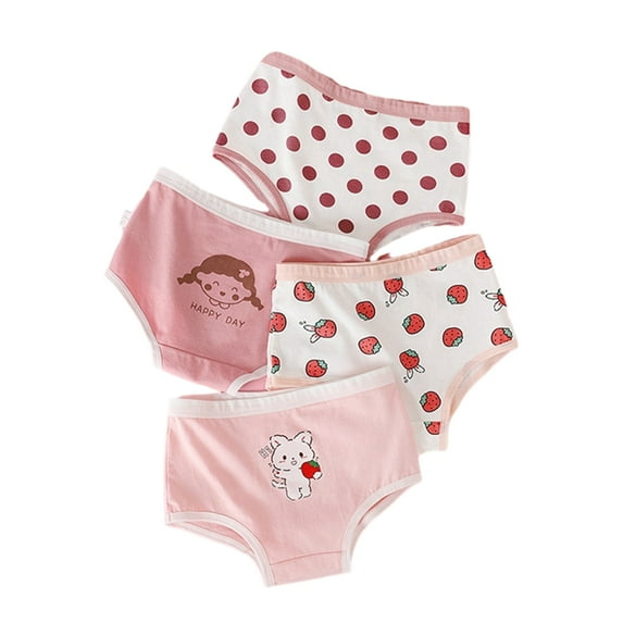 Little Girls' Cotton Brief Soft Panty Cute Print for 2-10 Years Old,4 Packs