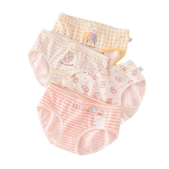 Little Girls' Cotton Brief Soft Panty Cute Print for 2-10 Years Old,4 Packs
