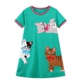 thumbnail image 1 of Little Girls Cotton Dress Short Sleeves Casual Summer Cartoon Cat Basic Shirt Jumpskirt Playwear Dresses 6Y, 1 of 5