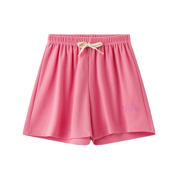 Little Girls Cotton Shorts Solid Cozy Summer Shorts Drawstring Loose Wide Leg Short Pants with Pocket Loungewear, Pink, 10 Years