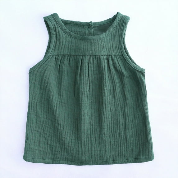 Little Girls Cotton Tops Cute Summer Sleeveless Shirts Kids Fashion Camisole Summer Candy Colored Child Cotton And Linen Vest Top Green 3-4 Years
