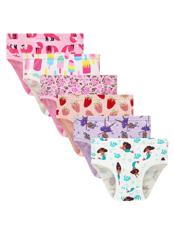 Toddler Girls 100% Soft Cotton Panties 6-Pack, Cute Assorted Print, Size 3T