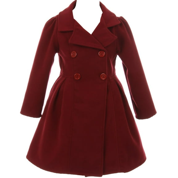 Little Girls Cozy Long Sleeve Collar Button Flower Girl Coat Jacket Cover Outerwear Burgundy 4 (J20K49S)