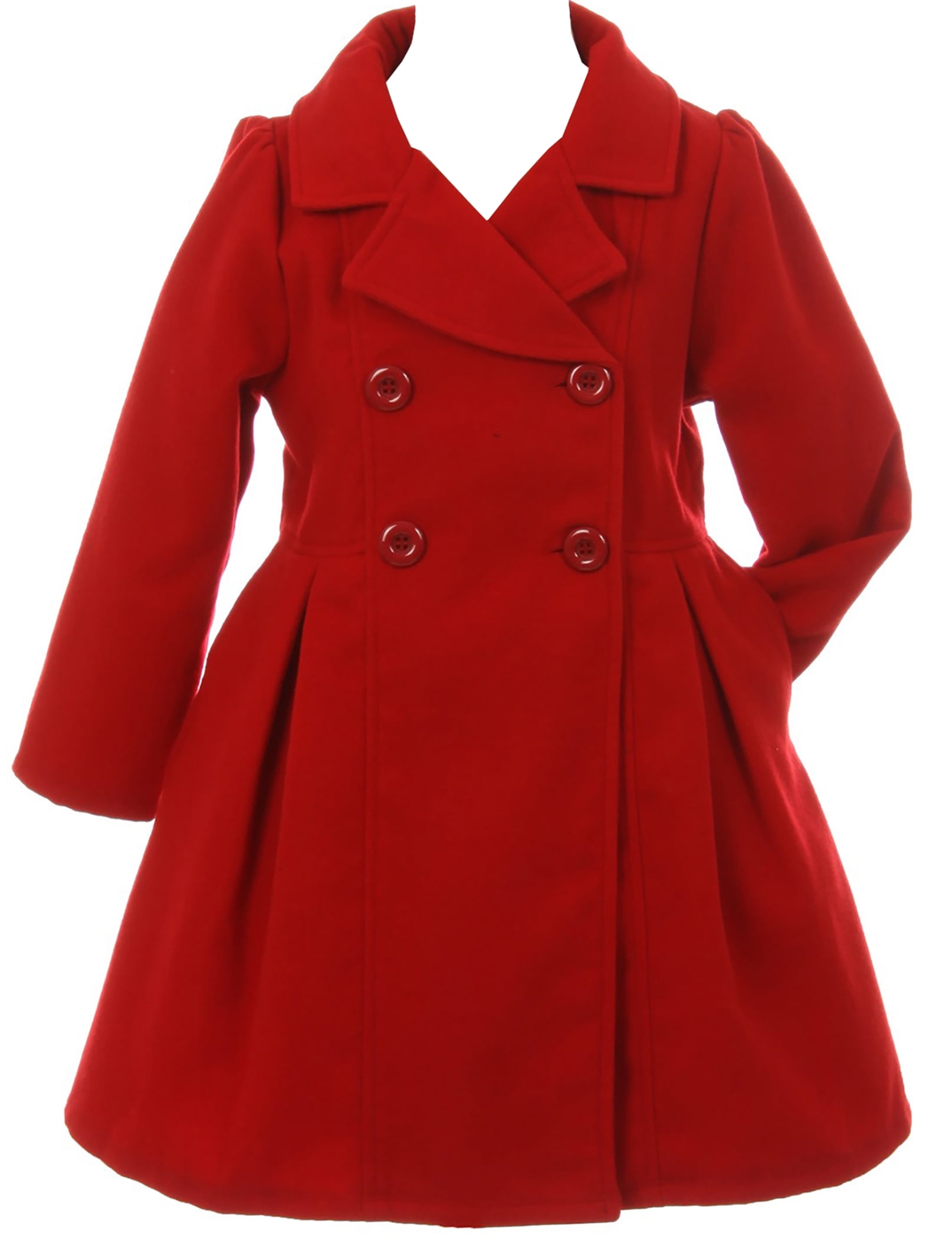 Little Girls Dress Coat Long Sleeve Button Pocket Long Winter Coat Outerwear Red 2 2J0K4S9 Walmart