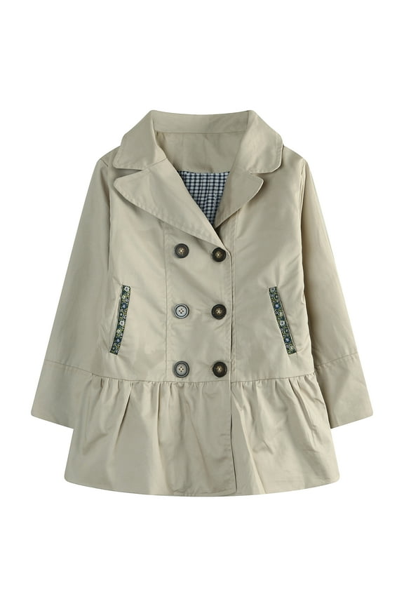 Little Girls Cream Lapel Collar Double-Breasted Jacket 5/6