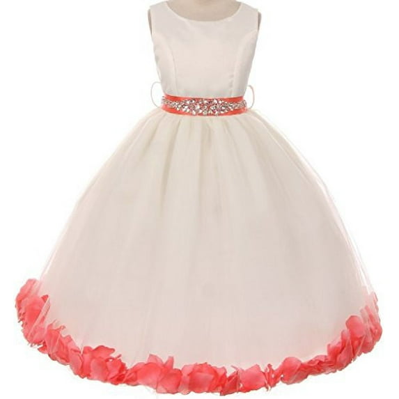 Little Girls Crystal Rhinestone Belt Sash Flower Petals Easter Flowers Girls Dresses Ivory Coral 2 (M1B5K2CB)