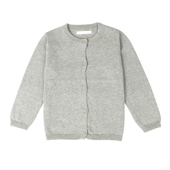 Little Girls Cute Crew Neck Long Sleeve Button-Down Solid Cotton Fine Knit Cardigan Sweaters