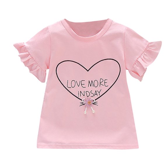 Little Girls Cute Graphic Tees Short Sleeve Versatile Tshirt Tops
