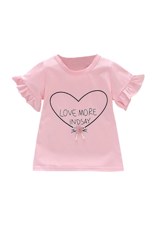 Little Girls Cute Graphic Tees Short Sleeve Versatile Tshirt Tops