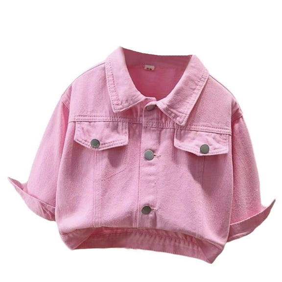 Little Girls Denim Jacket Kids Casual Outerwear Lightweight Fall Spring Coat With Classic Fit Clothing Pink Size 7-8T