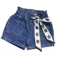 thumbnail image 1 of Little Girls Denim Shortie Shorts Korean Style Elastic Waist Shorts Casual Summer Comfort Fit for Play Shorts Size 7-8T, 1 of 4