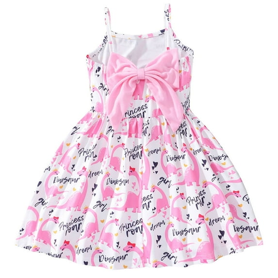 Little Girls Dinosaur Dress Toddler Baby Pink Bowknot Summer Dresses Sundress 2T (Dino-311)