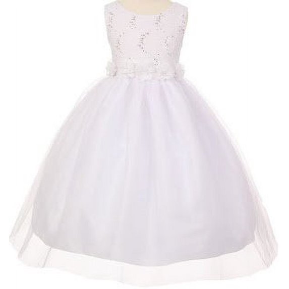 Little Girls Dreamer Girls Dress Sequin Lace Floral Sash Tulle Pageant Flower Girl Dress White 6 (CC12C40)