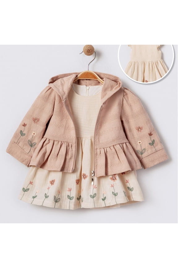 Little Girls' Dress - 2 Piece Set Pointelle and Embroidery Designed Outfit for Toddler Girls