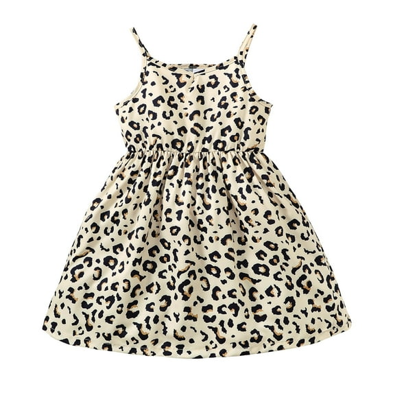 Little Girls Dress 6Y Girls Summer Suspender Dress 6Y Girls Sleeveless Dress Leopard Dress Multicolor