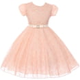 thumbnail image 1 of Little Girls Dress Cap Sleeve Lace Overlay Pageant Party Flower Girl Dress Blush Size 6  (H88C2), 1 of 3