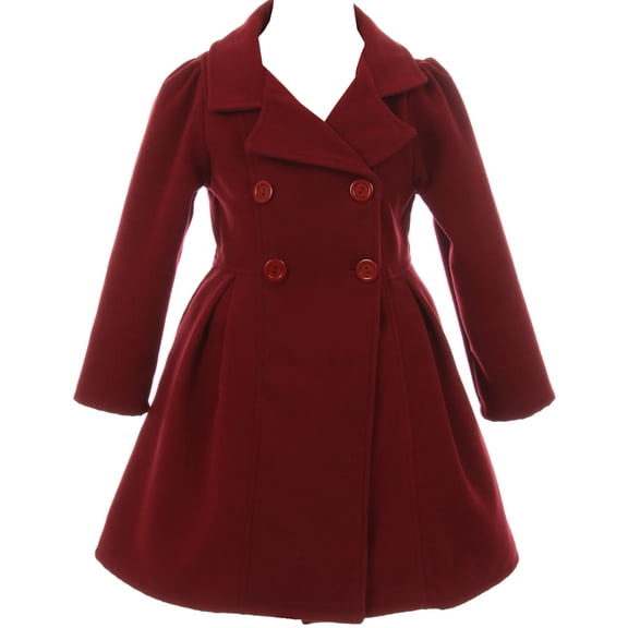 Little Girls Dress Coat Long Sleeve Button Pocket Long Winter Coat Outerwear Burgundy 2 (2J0K4S9)