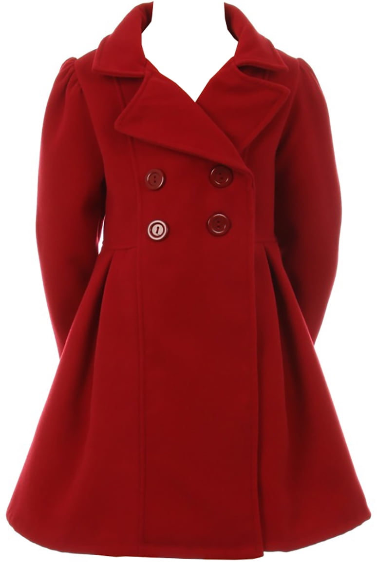 Little Girls Dress Coat Long Sleeve Button Pocket Long Winter Coat  Outerwear Red 4 (2J0K4S9)