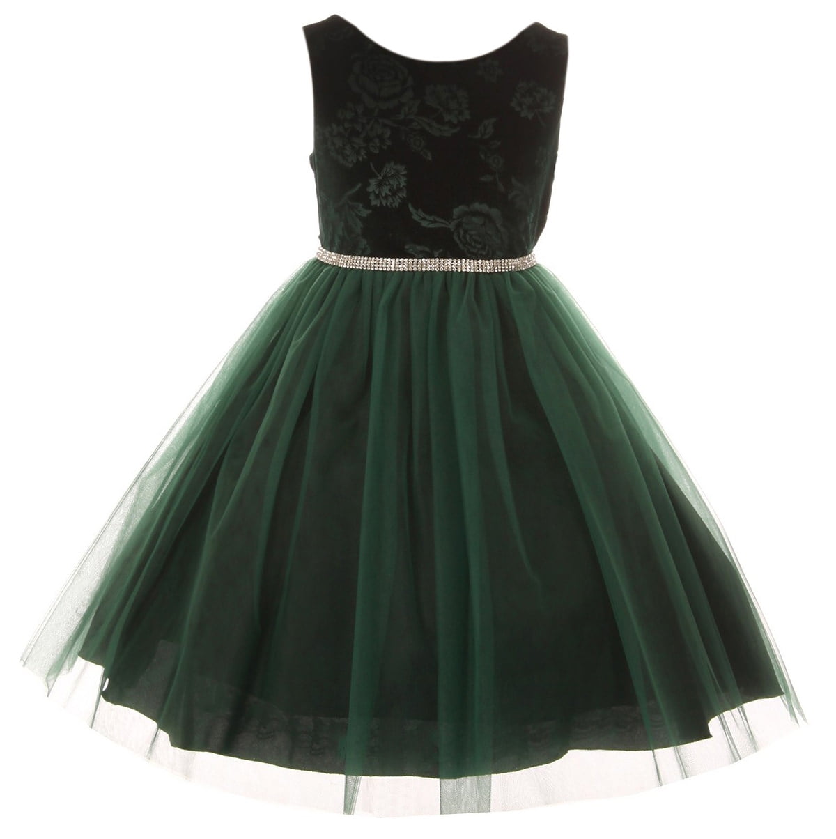 green emerald velvet dress Flower Girl Dress Hunter Green Sleeveless Tulle Knee Length Dress – Lisa  Ann's Creations main image 0