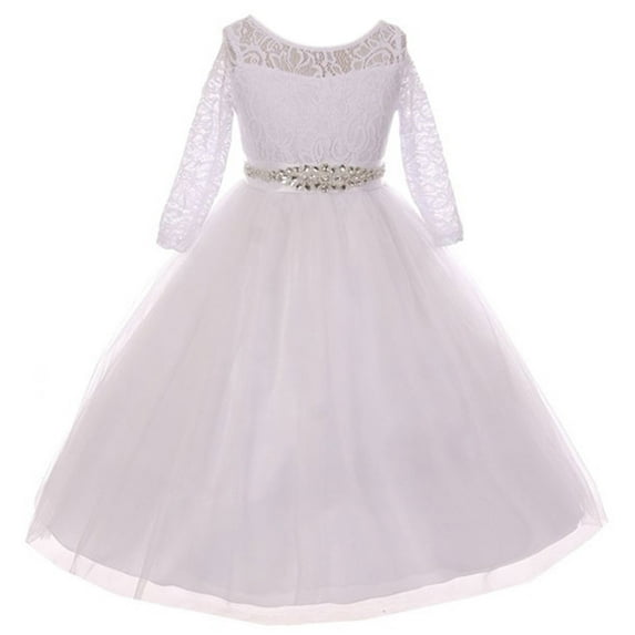 Little Girls Dress Lace Top Rhinestones Tulle Communion Party Flower Girl Dress White Size 2 (M37BK2CB)