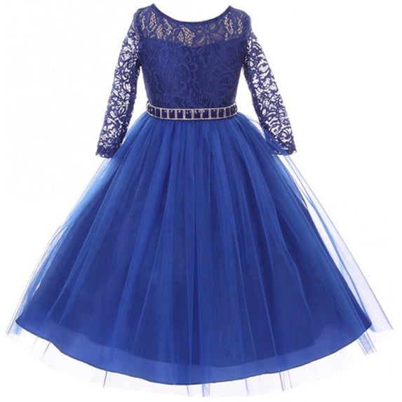 Little Girls Dress Lace Top Rhinestones Tulle Holiday Christmas Party Flower Girl Dress Royal Size 2 (M37BK2)