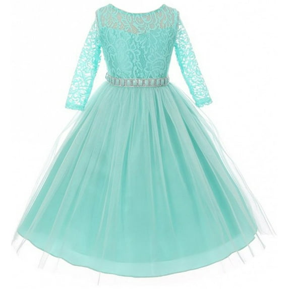 Little Girls Dress Lace Top Rhinestones Tulle Holiday Christmas Party Flower Girl Dress Tiffany Size 2 (M37BK2)
