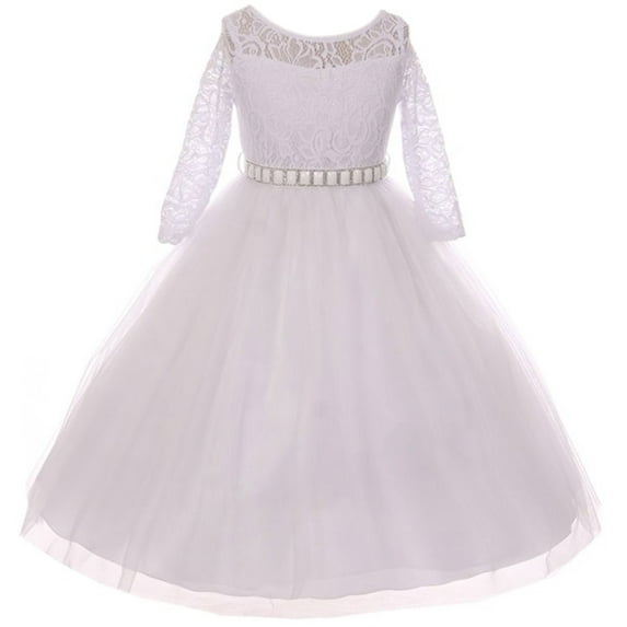 Little Girls Dress Lace Top Rhinestones Tulle Holiday Christmas Party Flower Girl Dress White Size 2 (M37BK2)