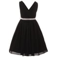 thumbnail image 1 of Little Girls Dress Shirring Chiffon V Neck Easter Birthday Flower Girl Dress USA Black Size 4  (G35G61), 1 of 3