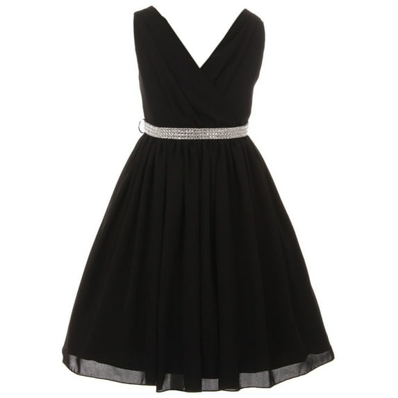 Little Girls Dress Shirring Chiffon V Neck Easter Birthday Flower Girl Dress USA Black Size 4 (G35G61)