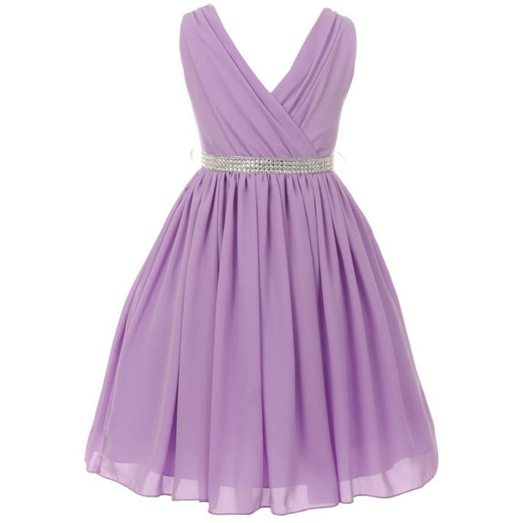 Little Girls Dress Shirring Chiffon V Neck Easter Birthday Flower Girl Dress USA Lilac Size 4 (G35G61)