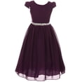 thumbnail image 1 of Little Girls Dress Short Sleeve Chiffon Rhinestone Belt Holiday Party Flower Girl Dress Eggplant Size 2 (K64K20), 1 of 3