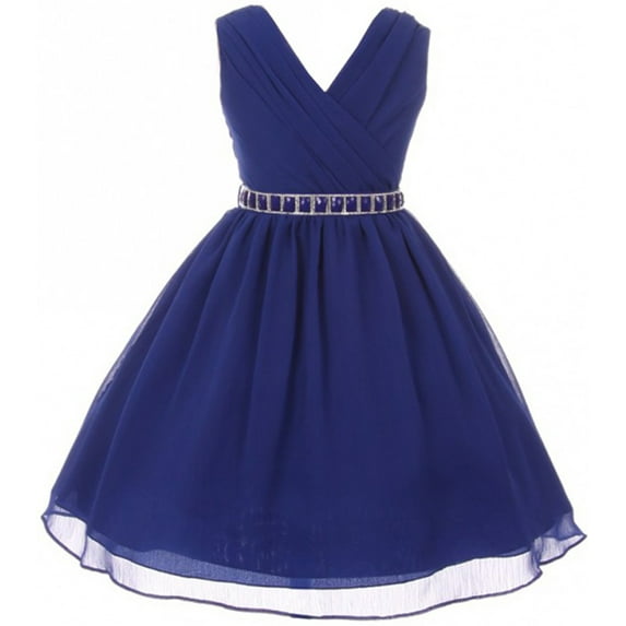 Little Girls Dress Sleeveless V Neck Cross Body Chiffon Party Flower Girl Dress Royal Size 4 (M37BK1)