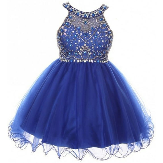 Little Girls Dress Sparkle Rhinestones Holiday Christmas Party Flower Girl Dress Royal Size 4 (M10BK50)