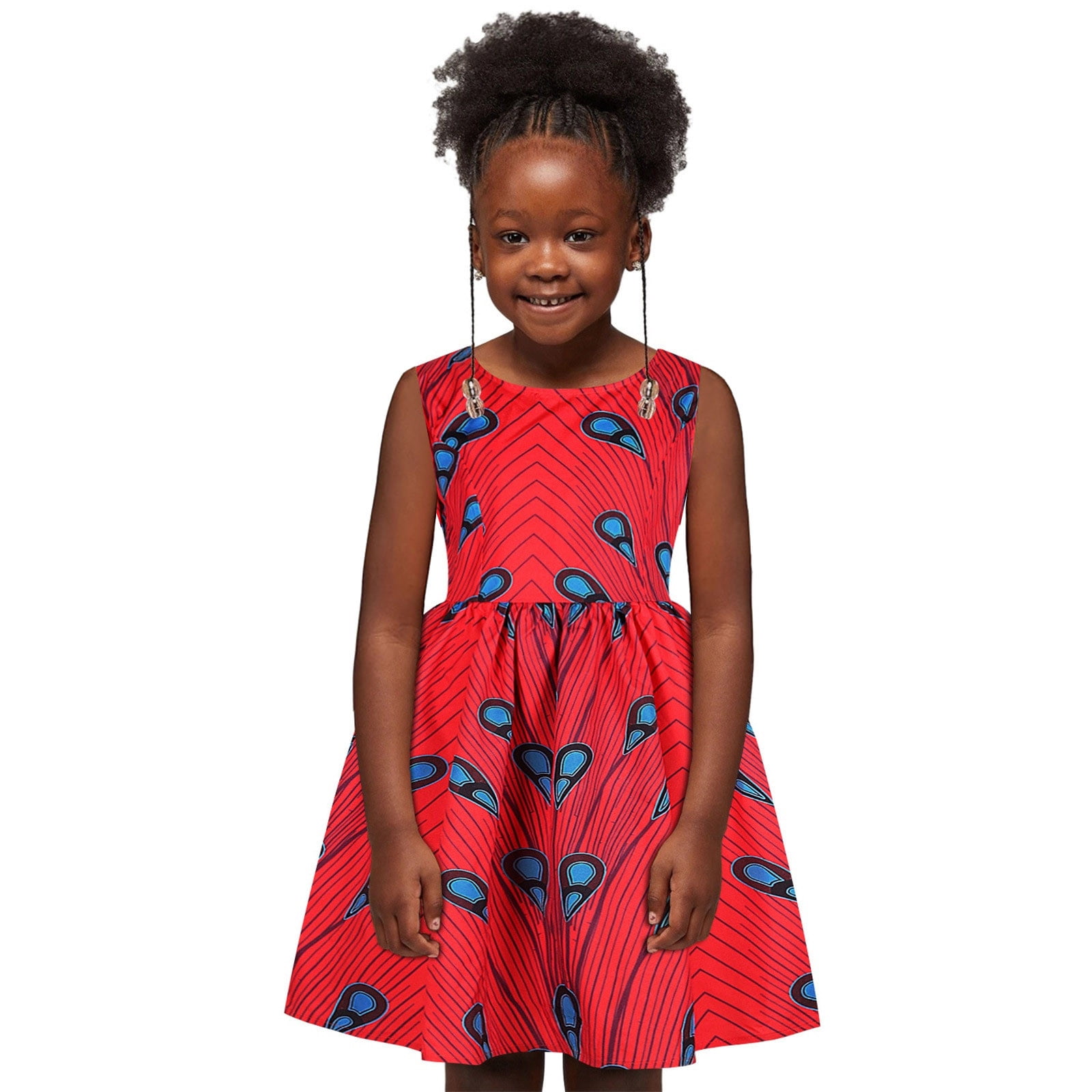 Little Girls Dresses African Dashiki Traditional Style Sleeveless Round