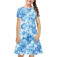 thumbnail image 1 of Little Girls Dresses Casual Flowy Swing Graphic Dresses Short Sleeve Floral Print Cute Princess Dresses, 1 of 7