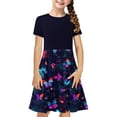 thumbnail image 1 of Little Girls Dresses Casual Flowy Swing Graphic Dresses Short Sleeve Floral Print Cute Princess Dresses, 1 of 7