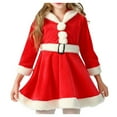 thumbnail image 1 of Little Girls Dresses Christmas Santa Claus Costume Hoodie Dress Velvet Long Sleeve Tunic Dress Xmas Theme Party, Red, 7 Years, 1 of 7