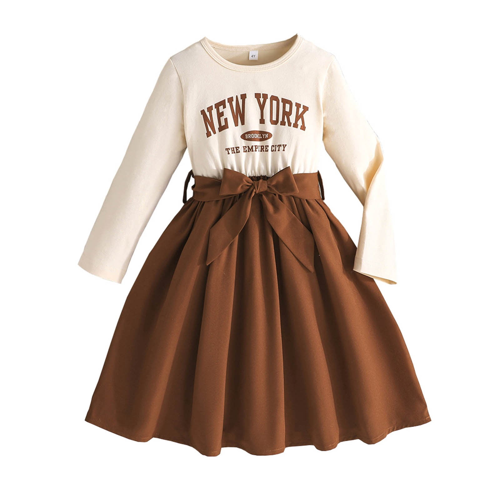 Little Girls' Dresses Elegant Casual Long Sleeve Letter Print Round ...