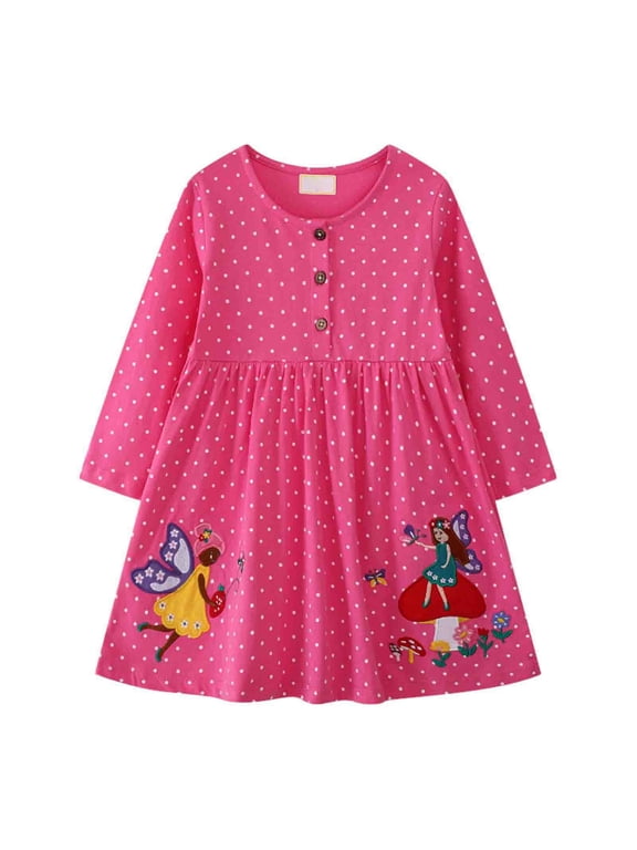 Little Girls Dresses Embroidered Patchwork Princess European Style Crewneck Long Sleeve Dress Size 6-7T