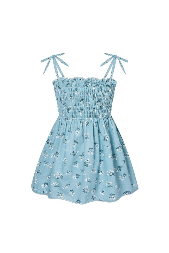 Little Girls Dresses Flower Daisy Beach Kids Clothes Skirt Dress for Girls Size 5-6T,Blue