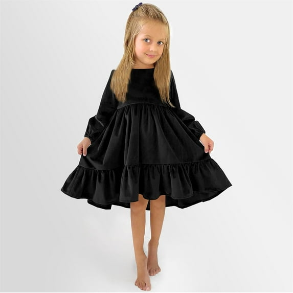 Little Girls Dresses Flower Girl Dresses for Wedding Long Sleeve Tulle Dress Party Dress for Girls Black Dress for Girls Toddler Wedding Guest Dress Tutu Girls Birthday Dress 9-10 Years