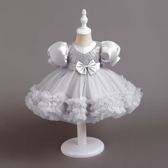Little Girls Dresses Flower Girl Dresses for Wedding Short Sleeve Tulle Dress Toddler Party Dress Girls Grey Dress Girl Tulle Toddler Dress Birthday Dress for Girls 18-24 Months