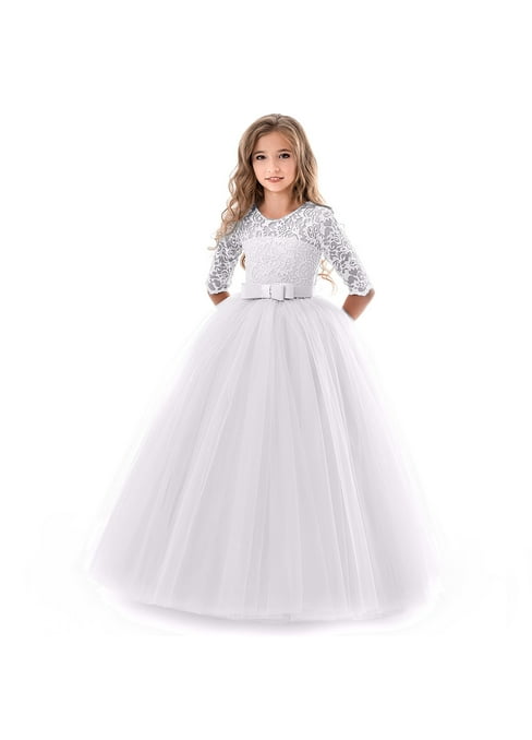 Hi Low Pleated Tulle Wedding Flower Girl Dress Kids Birthday Party Dress