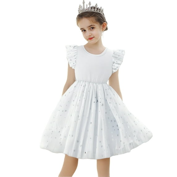 Little Girls Dresses Fly Sleeve Casual Flexibility Sequin Princess Dress Clothes for Kids Size 5-6T