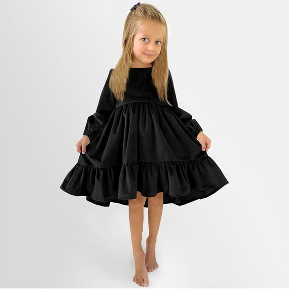 Little Girls Dresses Girls Flower Girl Dress Long Sleeve Tulle Dress Tea Party Dresses for Girls Black Dress Girl Dresses Match Girls Birthday Dress 7-8 Years