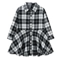 thumbnail image 1 of Little Girls Dresses Kids Belt Suit Striped Plaid Belt Shirt Casual Long Sleeve Dress Fall Clothes Size 7-8T, 1 of 9
