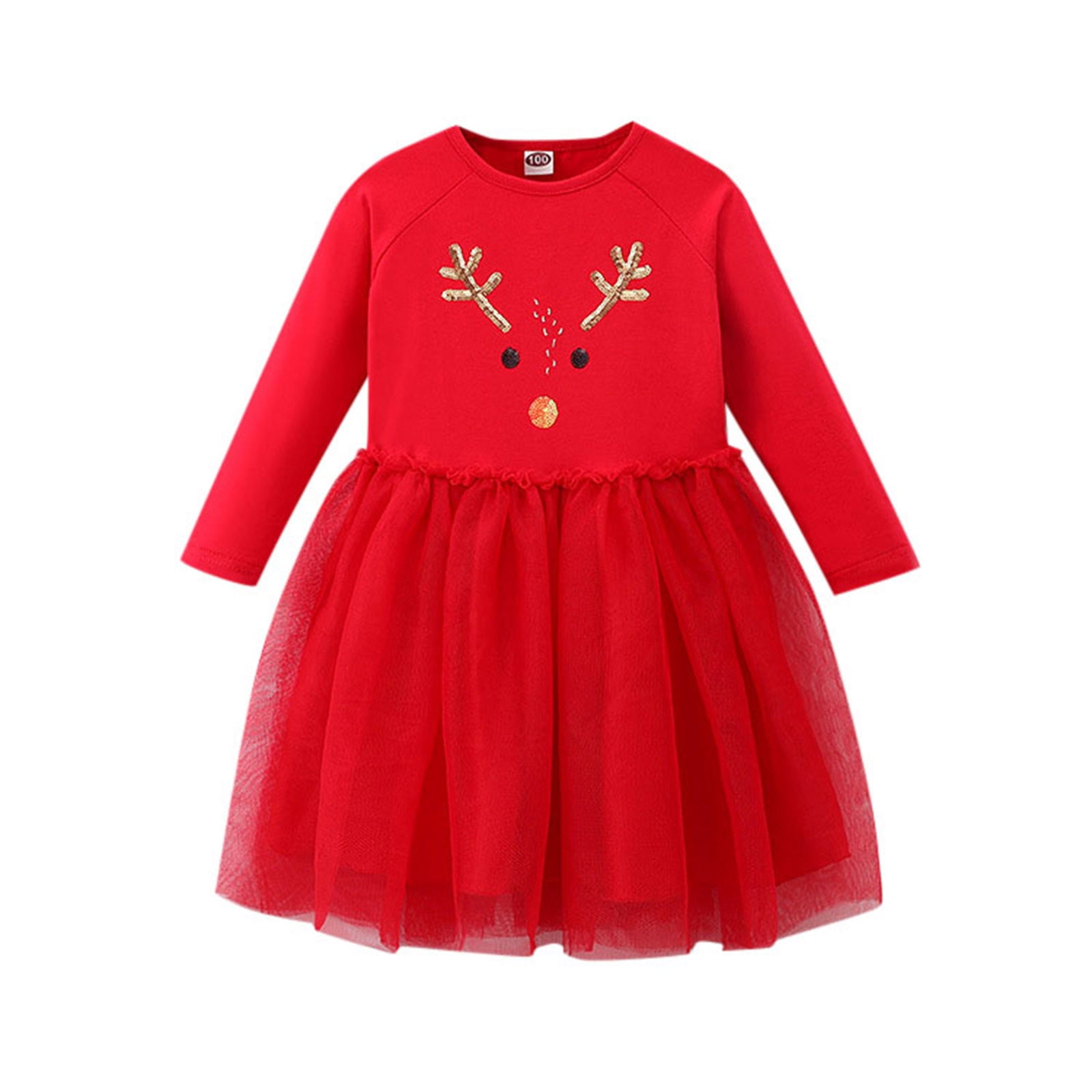 Little Girls Christmas Dresses Kids Long Sleeve Print Princess Birthday