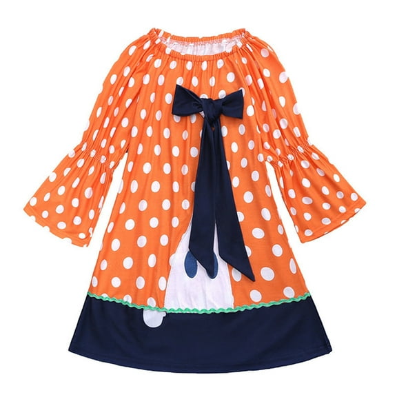 Little Girls Dresses Kids Outfits Pumpkin Print Long Sleeve Winter Dress Fall Clothes Size 5-6T