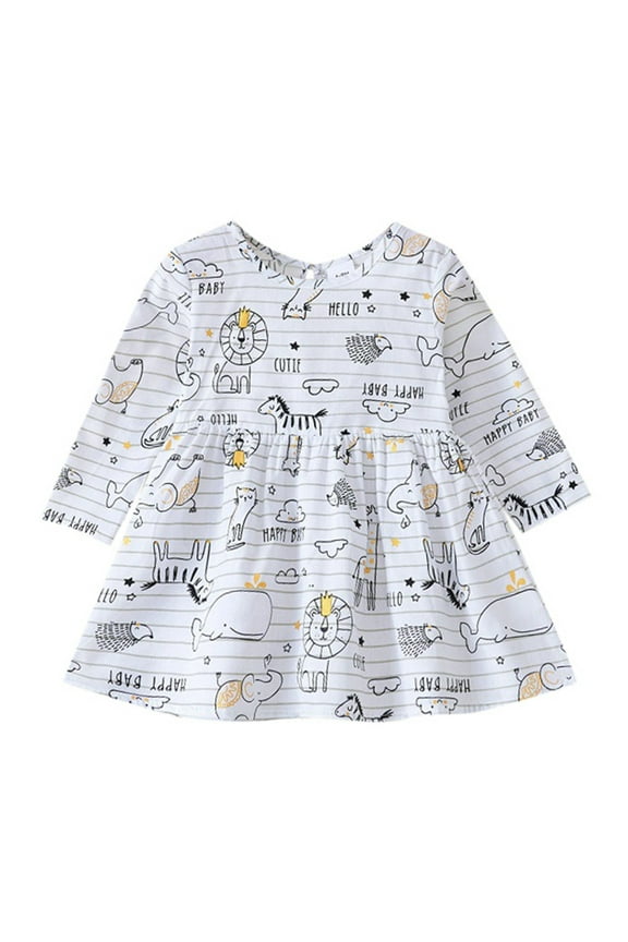 Little Girls Dresses Size 12 Months-24 Months Long Sleeve Print Dress Casual Dresses Spring Fall Beach Dress