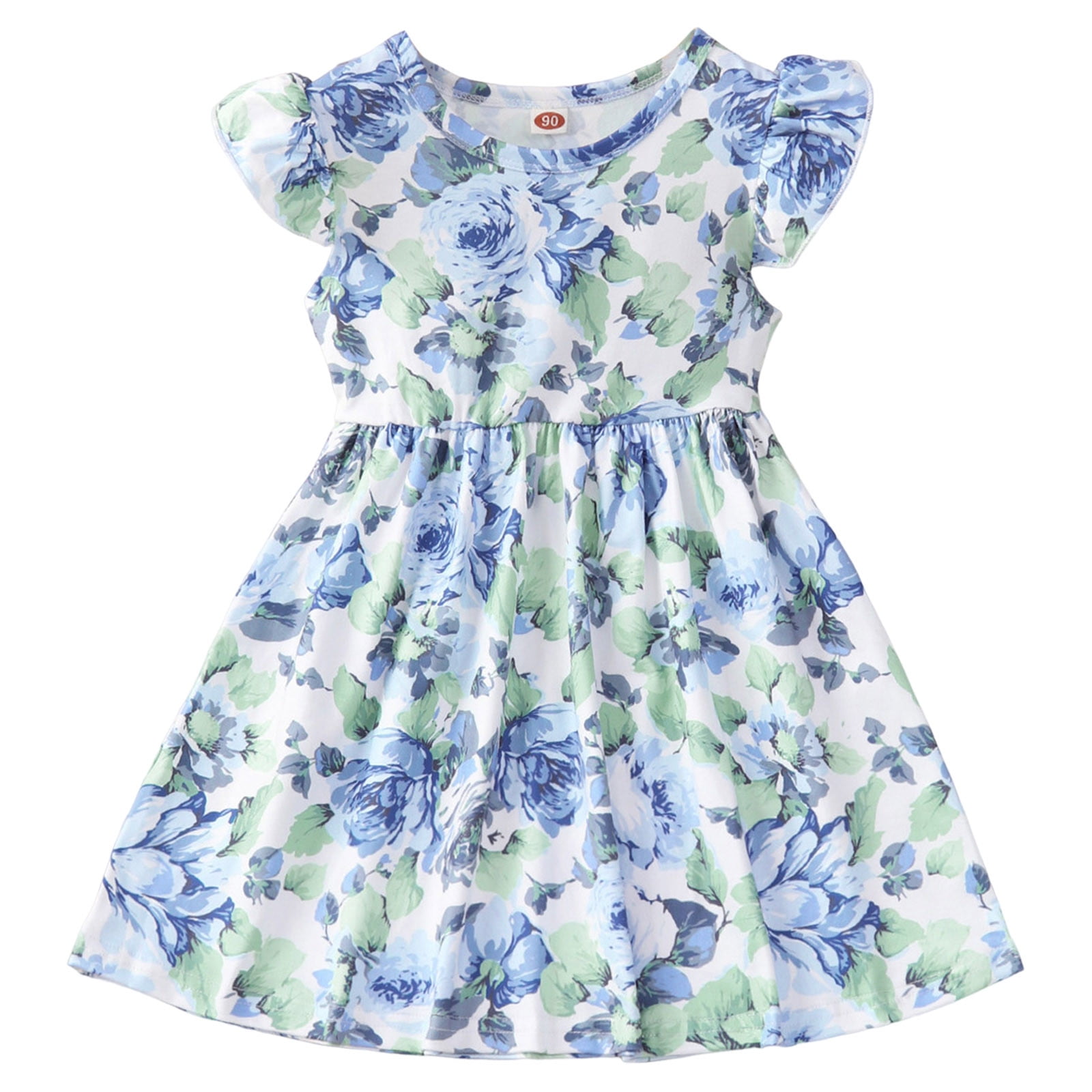 Little Girls Dresses Size 2 Years-3 Years Fly Sleeve Floral Prints Princess Dress Dance Party Dresses Graphic Dress